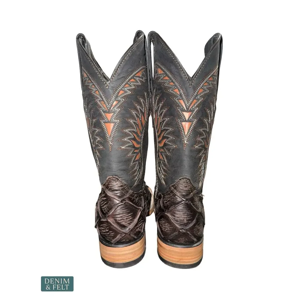 NEW Ranch Industry Pirarucu Fish Leather Cowboy Boots Dark Brown‎ Western Size 7